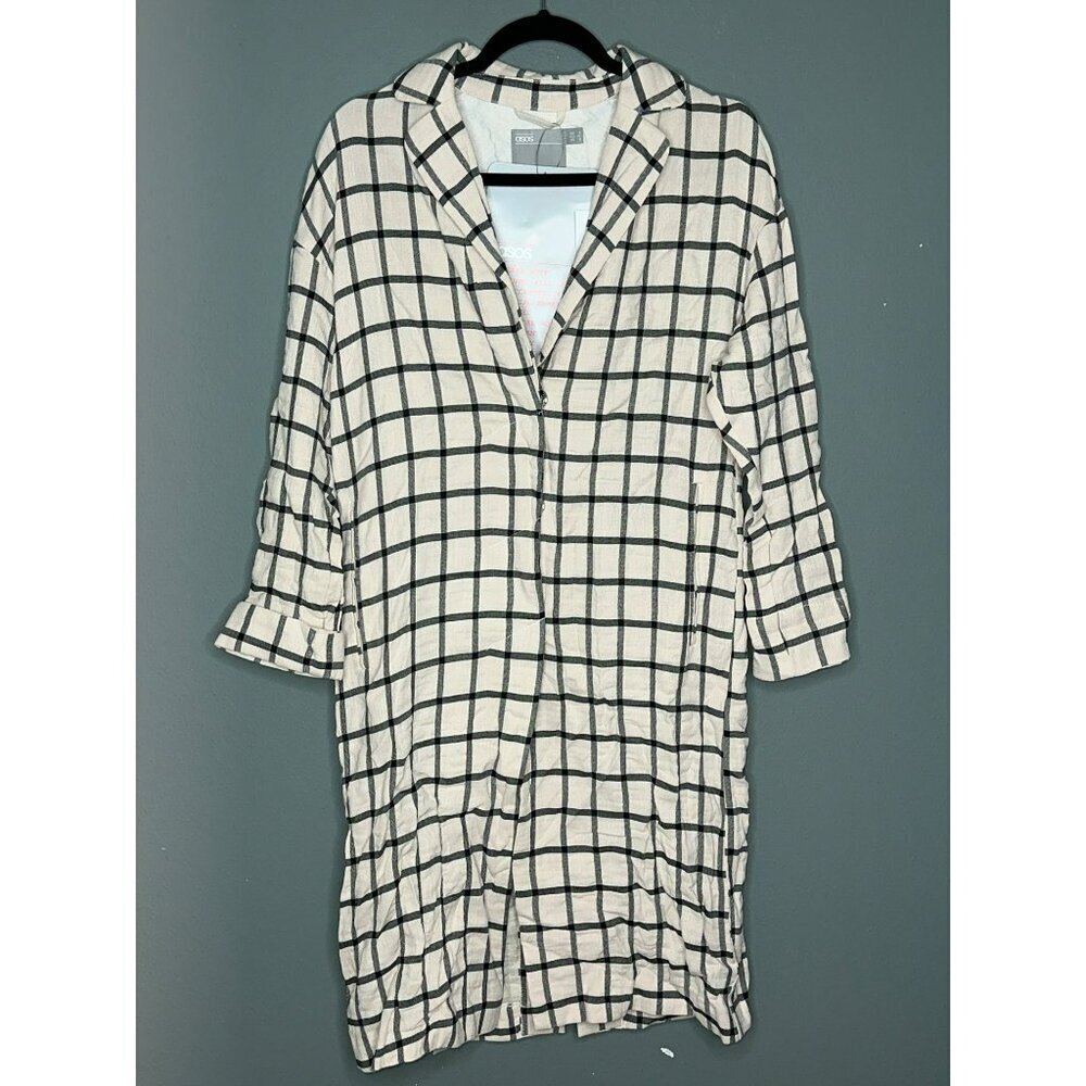 ASOS Women's 0 Long Collared Plaid Shacket Blazer Button Front NWT